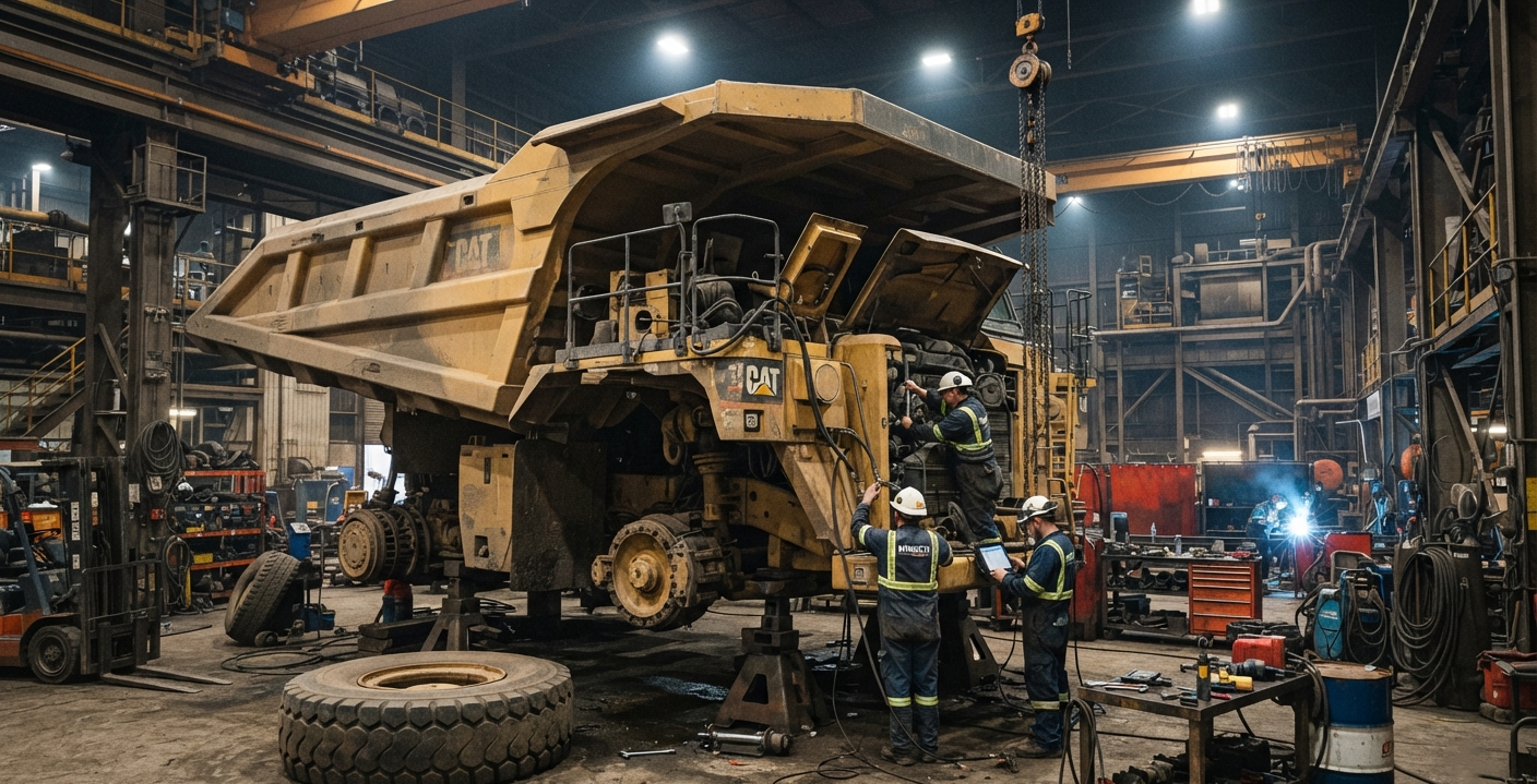 mining truck in workshop